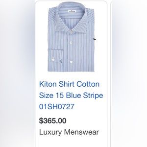 MENS KITON STRIPED SHIRT size 16.5 - Italian 42